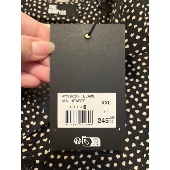 The Kooples Black Mini Hearts Print Button-Up Shirt XXL Viscose Long Sleeve - Picture 3 of 5